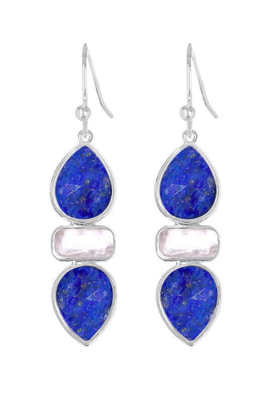 Sterling Silver & Lapis With Pearl Drop Earrings - SS