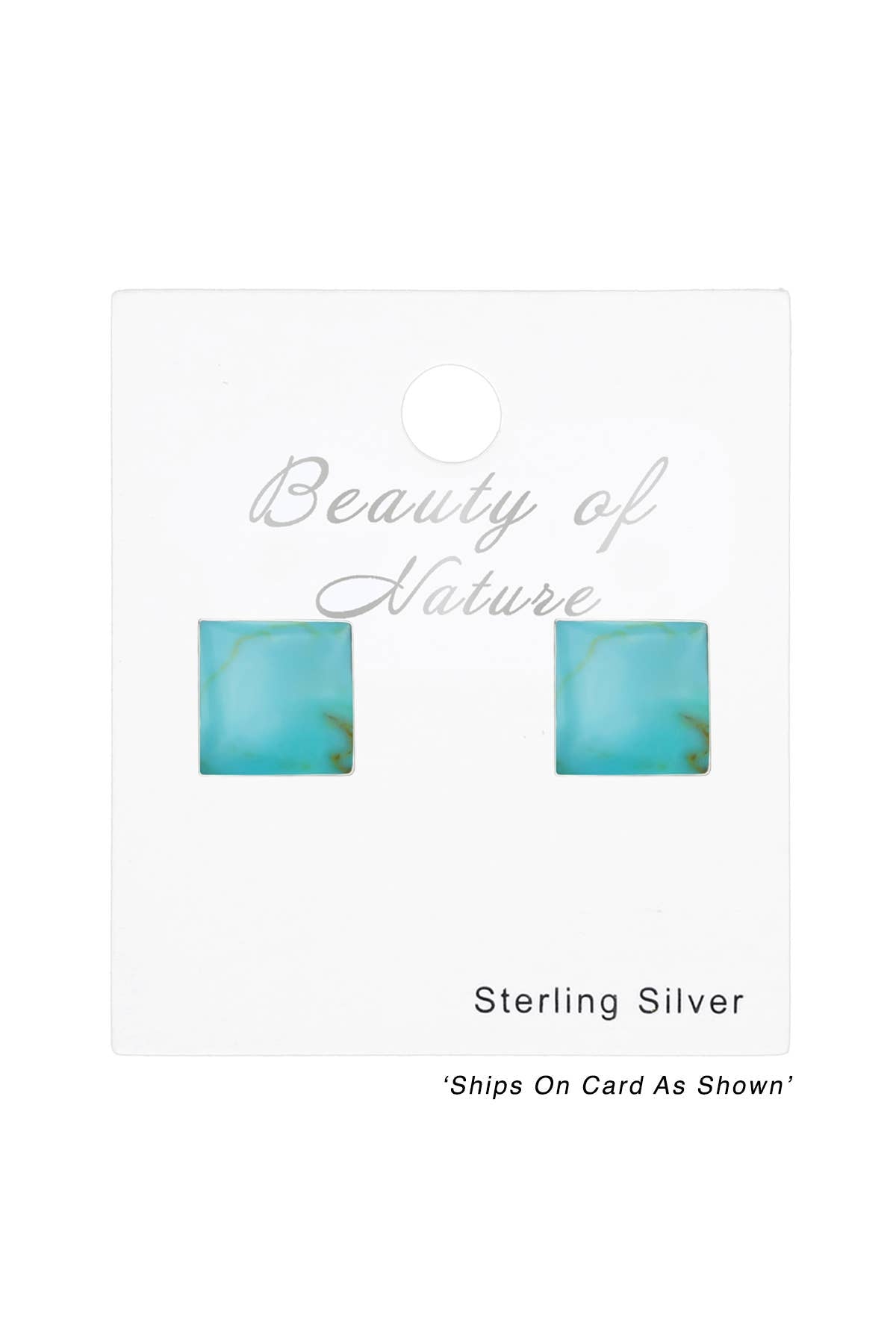 Sterling Silver Square Ear Studs With Imitation Stone - SS