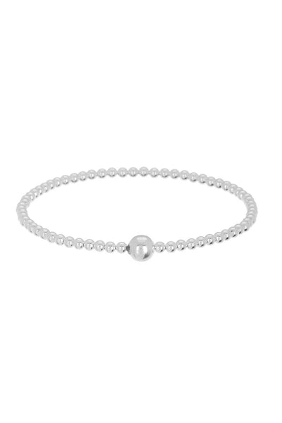 2mm Beaded Stretch Bracelet In Silvertone - SF