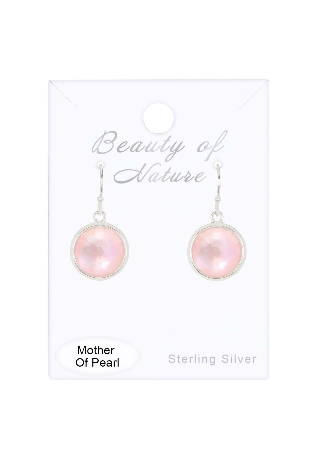 Sterling Silver & Pink Mother Of Pearl Round Earrings - SS