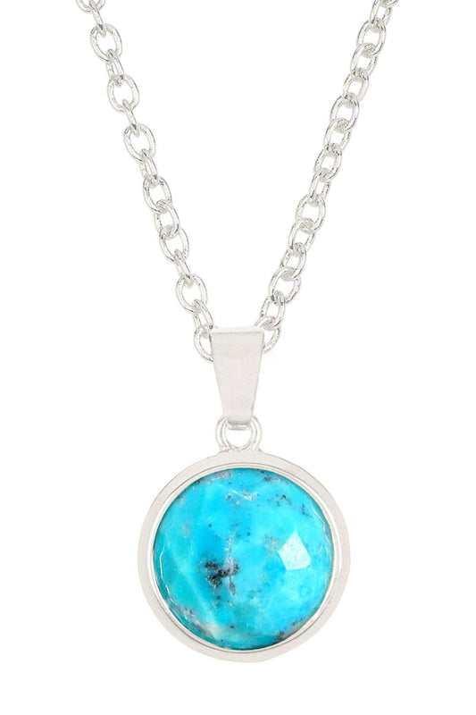 Sterling Silver & Turquoise Round Pendant Necklace - SS