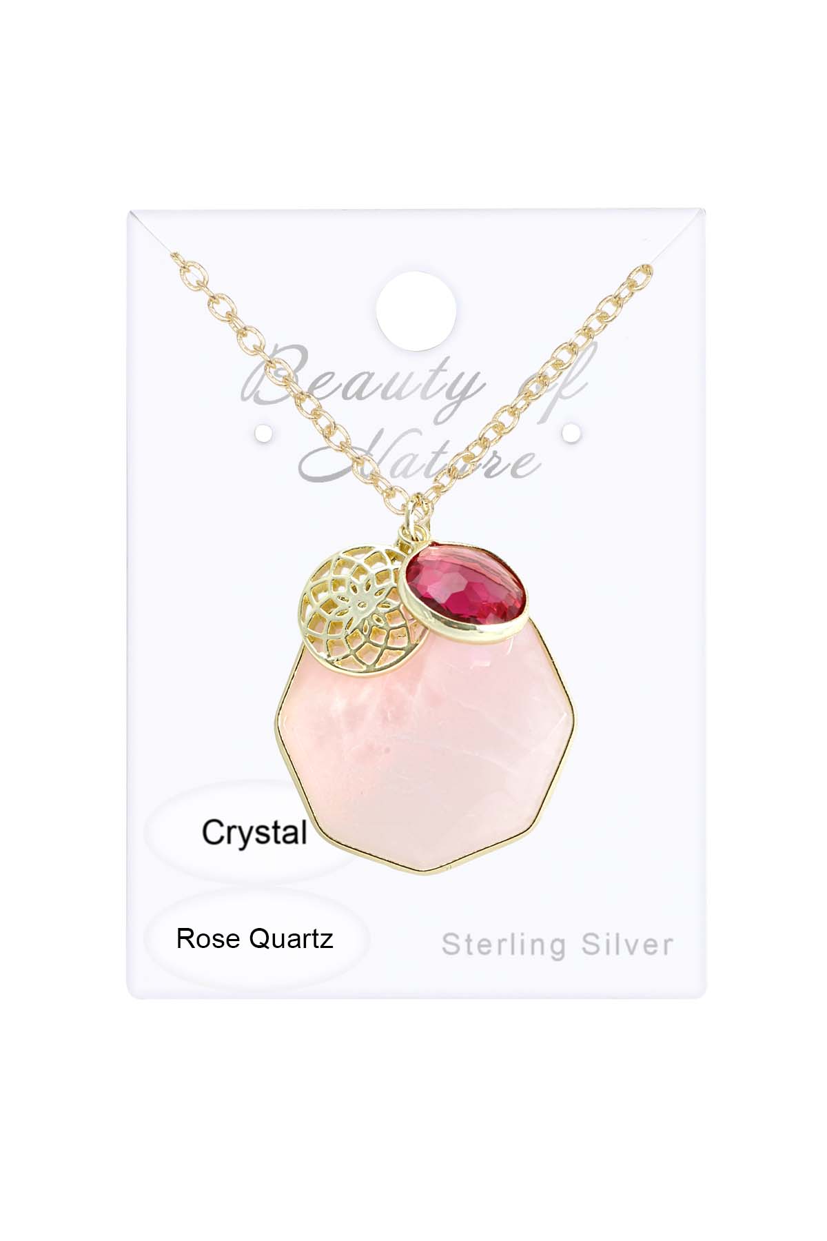 14k Gold Plated & Rose Quartz With Charm Necklace - GF