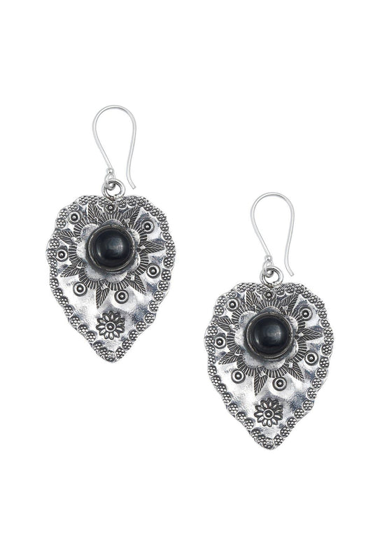 Onyx Hammered Drop Earrings - SS