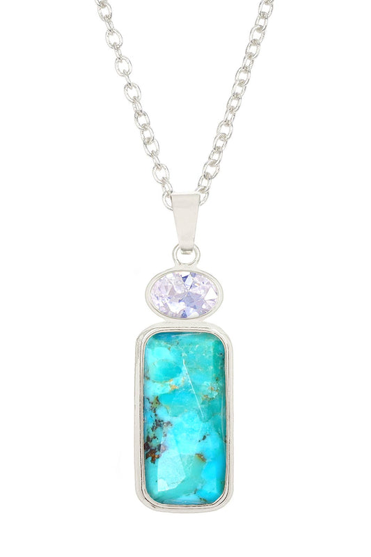 Sterling Silver & Turquoise With CZ Pendant Necklace - SS
