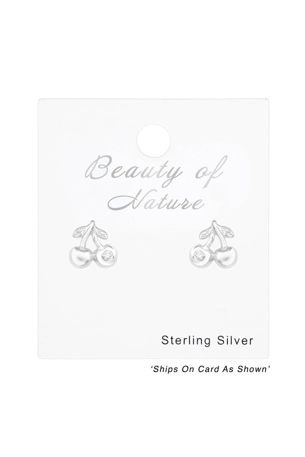 Children's Sterling Silver Cherry Ear Studs & CZ - SS