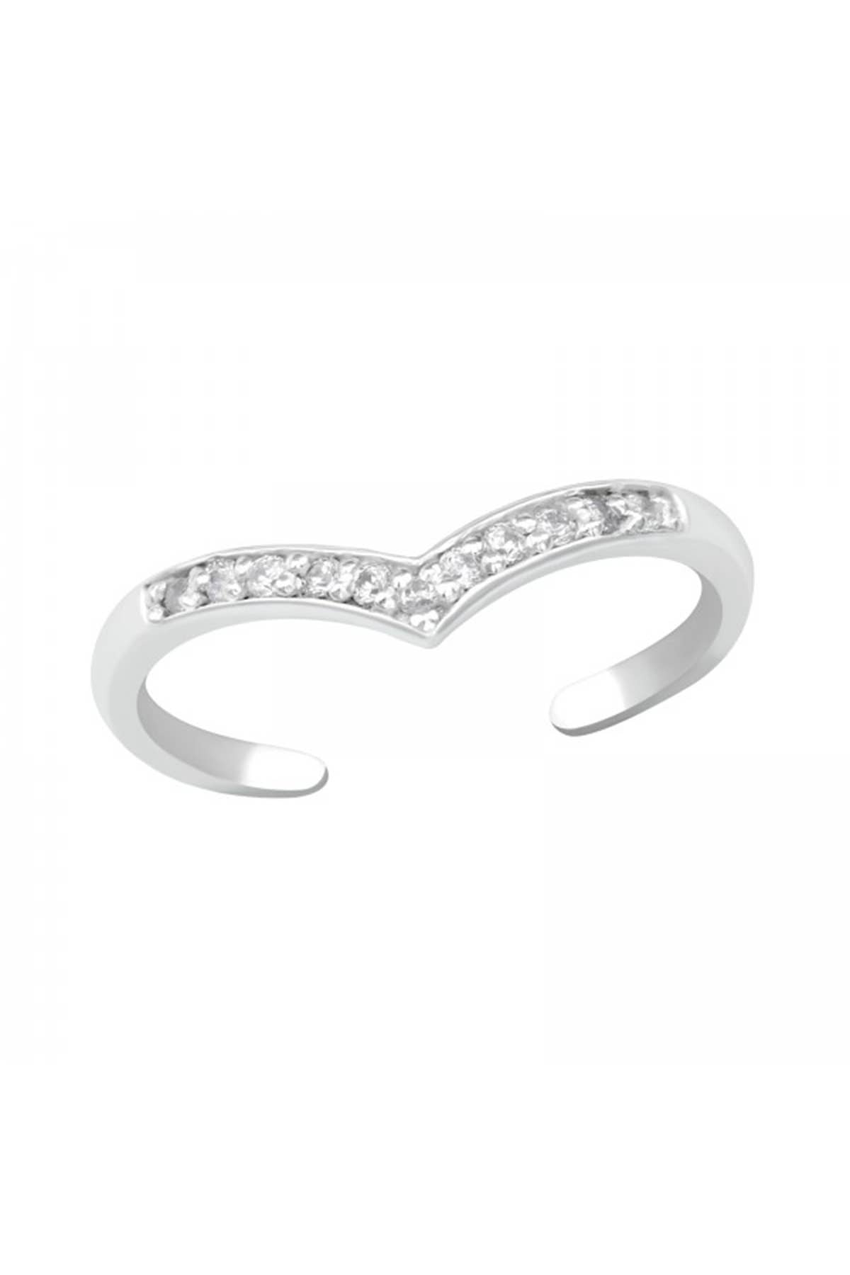 Sterling Silver Adjustable Toe Ring With CZ - SS