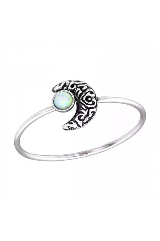 Sterling Silver Moon Ring With Opal - SS