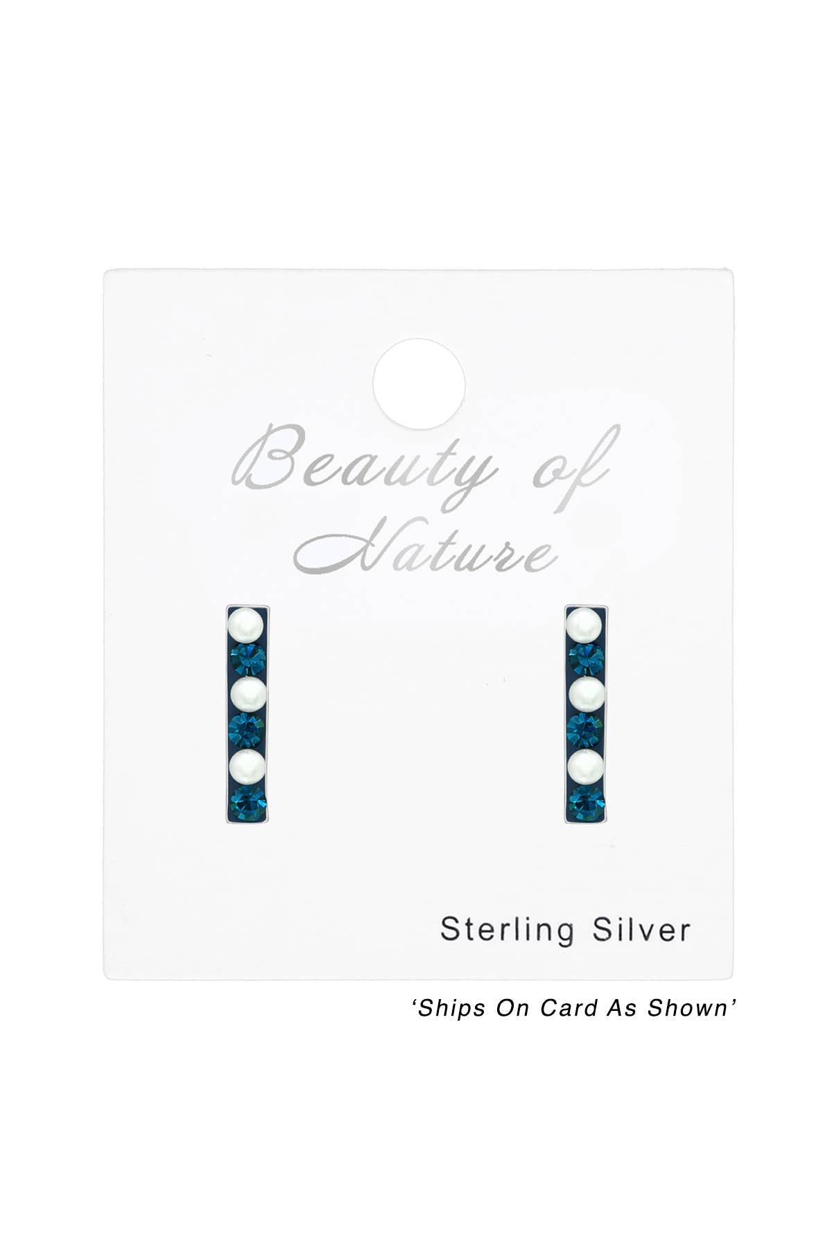 Sterling Silver Bar Ear Studs With Pearl and Crystal - SS