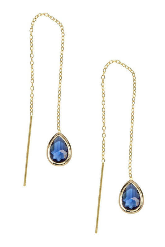 14k Vermeil & London Blue Crystal Threader Earrings - VM