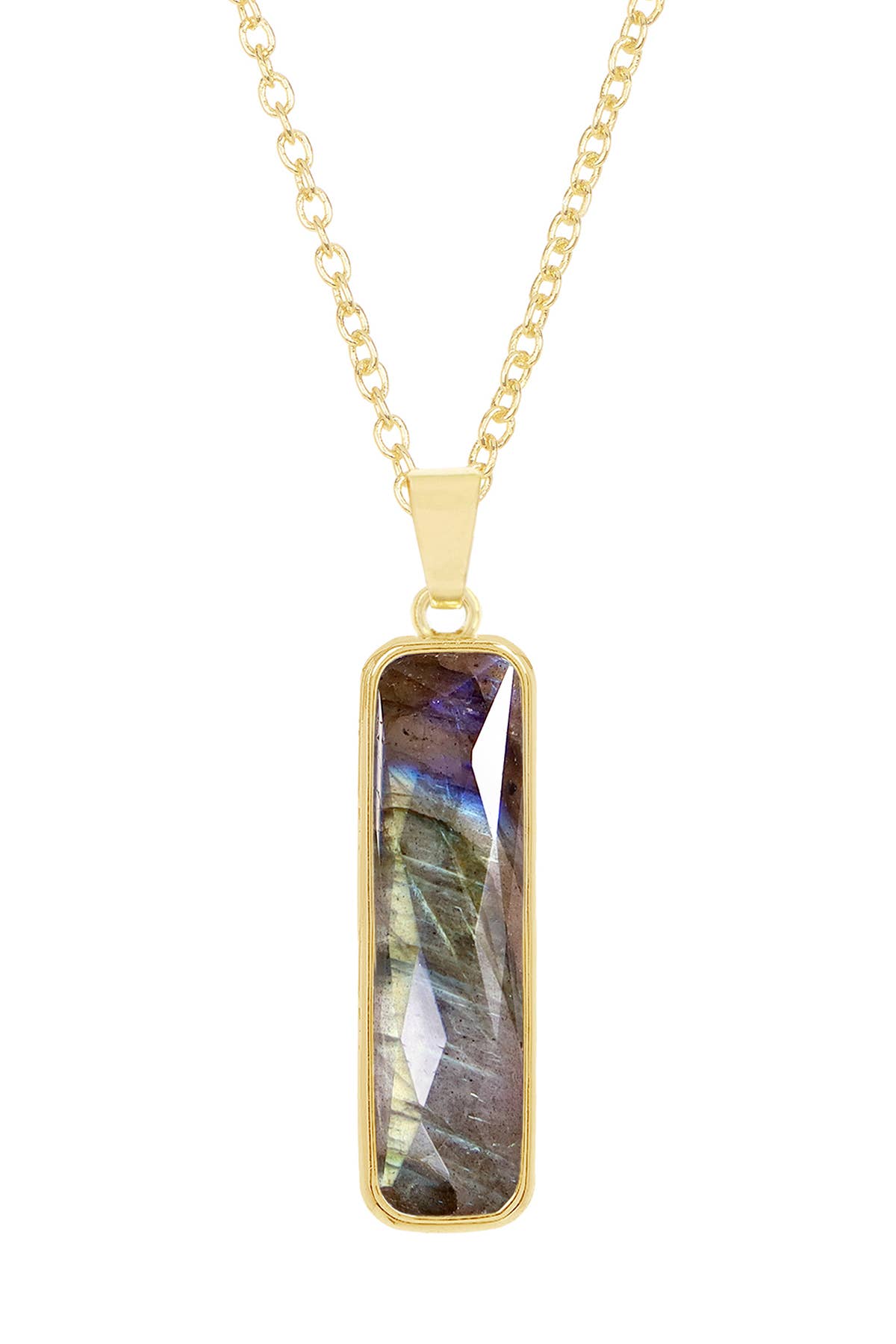 Labradorite Rectangle Pendant Necklace - GF