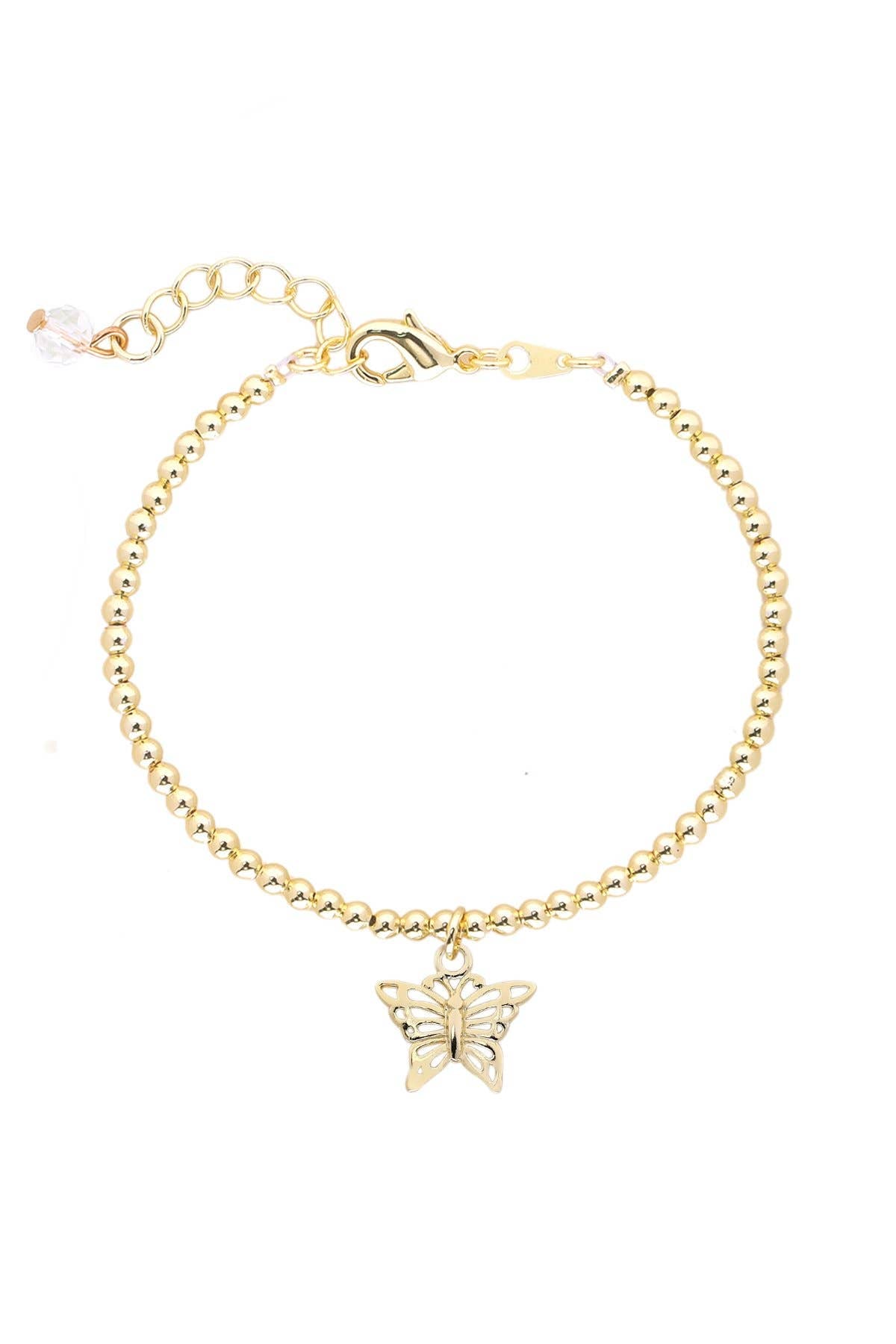 Butterfly Charm Beaded Bracelet In 14K Gold - GF