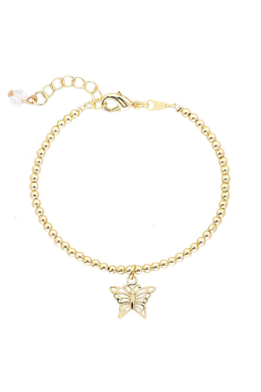 Butterfly Charm Beaded Bracelet In 14K Gold - GF