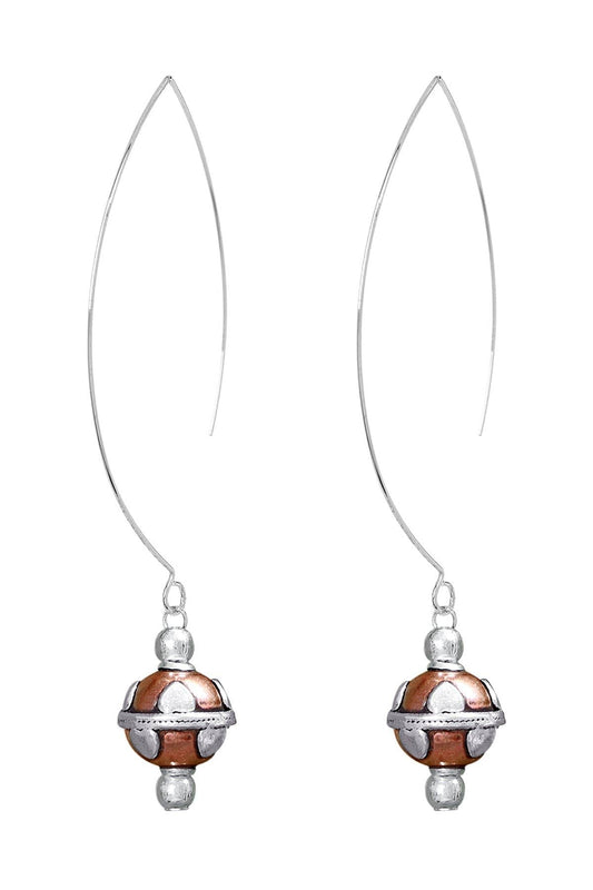 Copper & Silver Beaded Threader Drop Earrings - SS