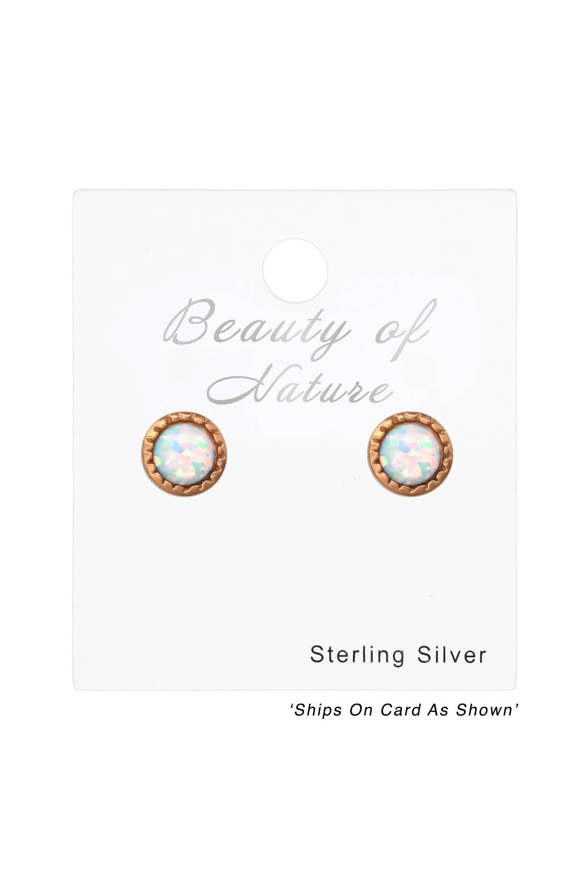 Sterling Silver Round Ear Studs With Opal - RG