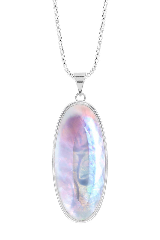 Sterling Silver & Mother Of Pearl Oval Pendant Necklace - SS