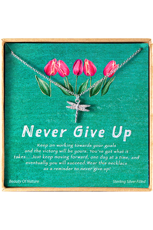 'Never Give Up' Boxed Charm Necklace - SF