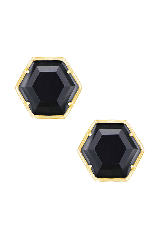 14k Vermeil & Hematite Hexagon Post Earrings - VM