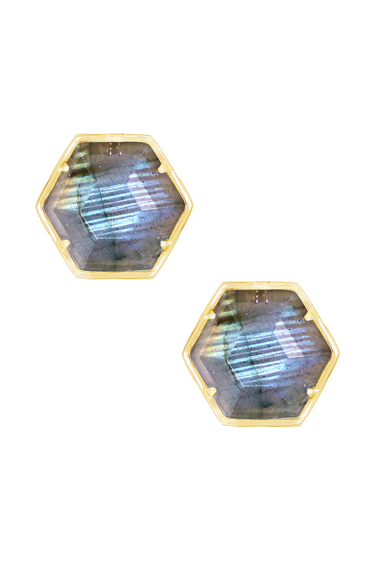 14k Vermeil & Labradorite Hexagon Post Earrings - VM