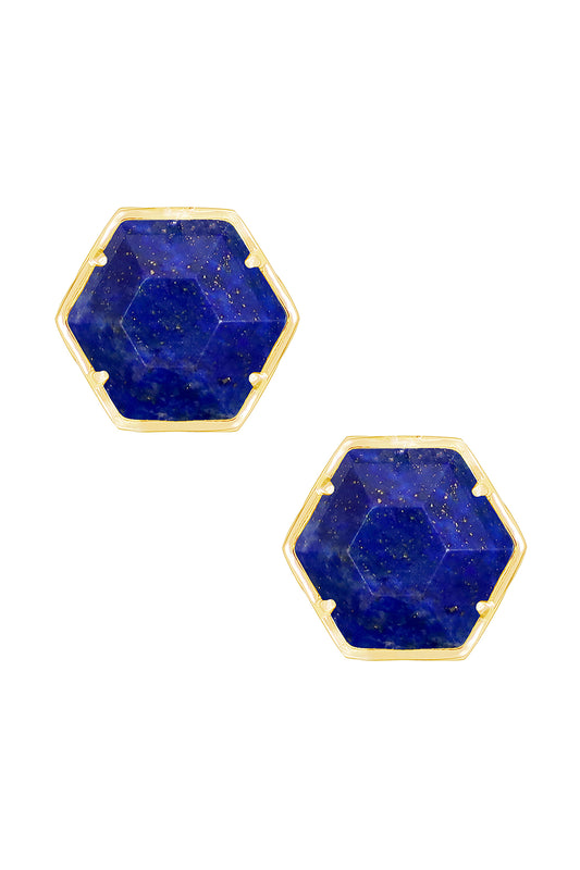 14k Vermeil & Lapis Hexagon Post Earrings - VM