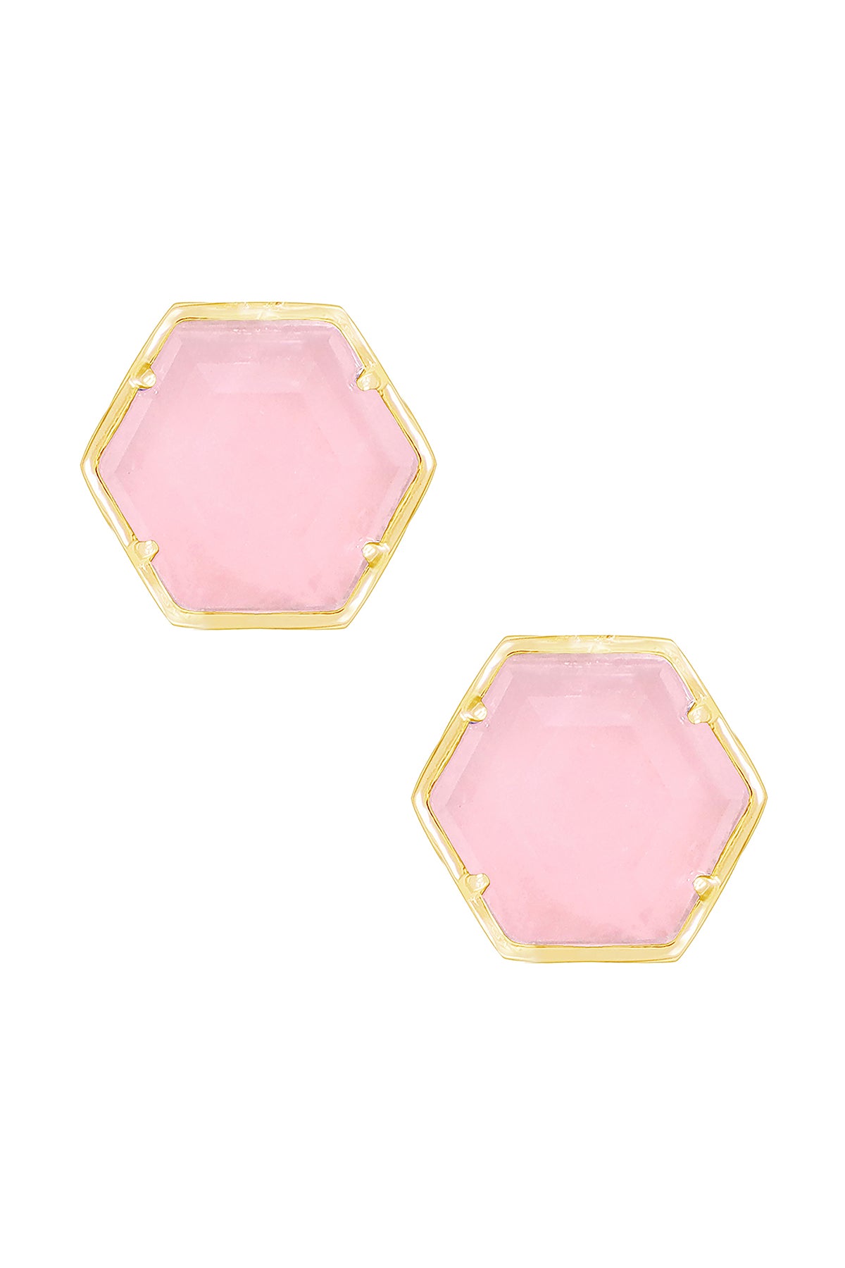 14k Vermeil & Rose Quartz Hexagon Post Earrings - VM