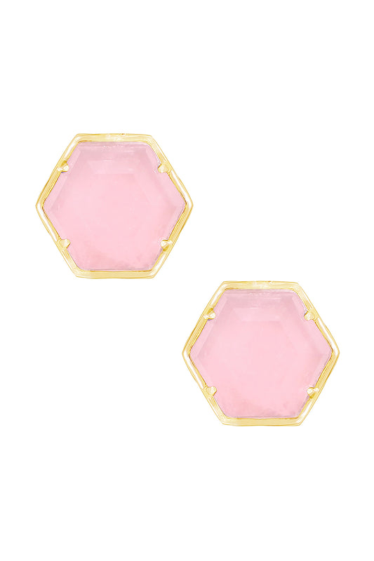 14k Vermeil & Rose Quartz Hexagon Post Earrings - VM
