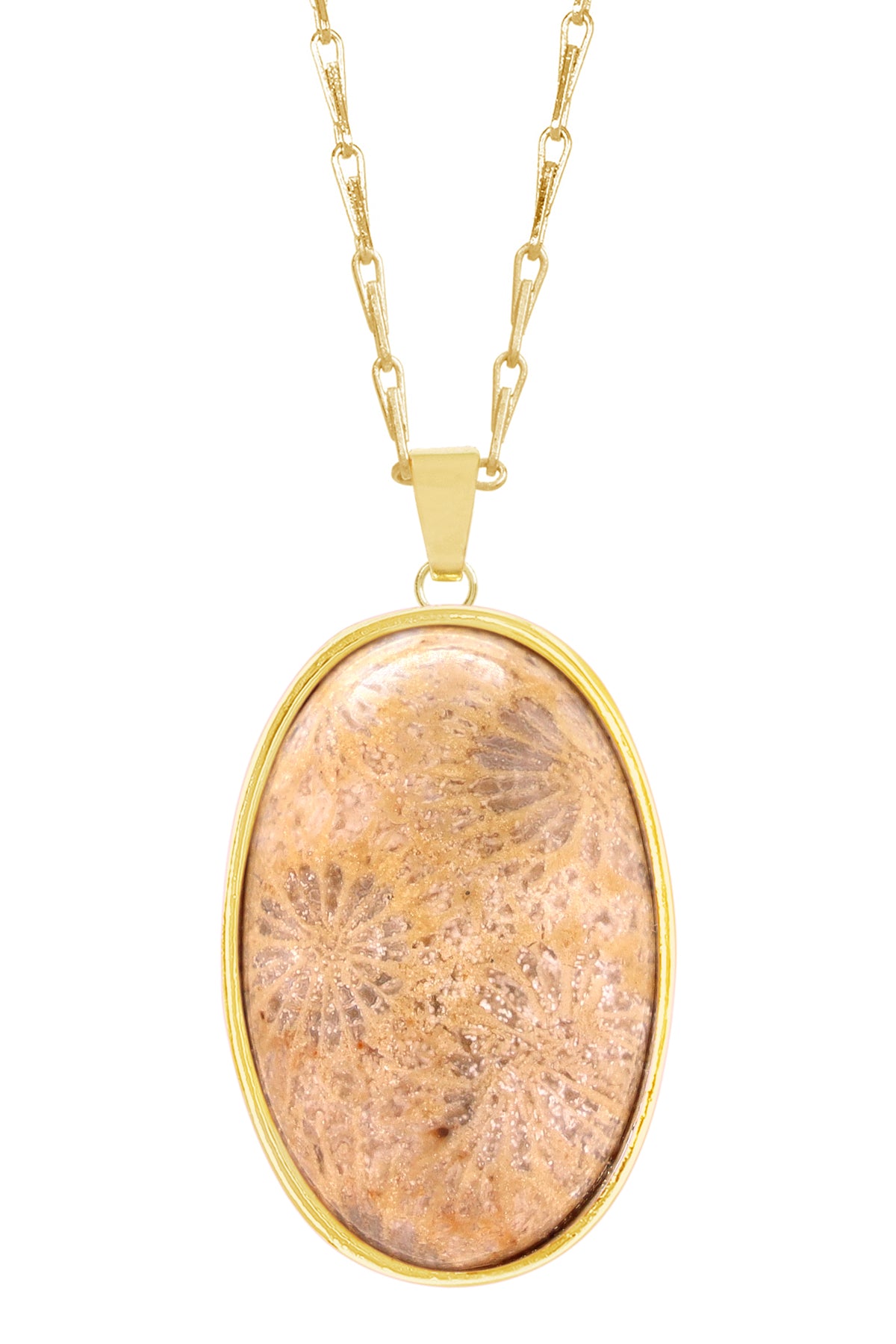 14k Vermeil Lily Fossil Cabochon Pendant Necklace - GF