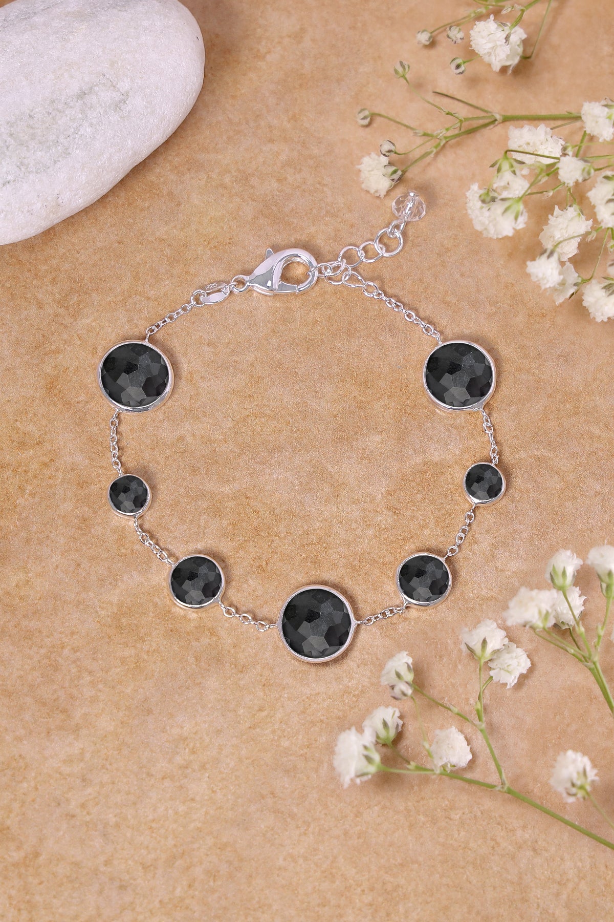 Sterling Silver & Hematite Station Bracelet - SS