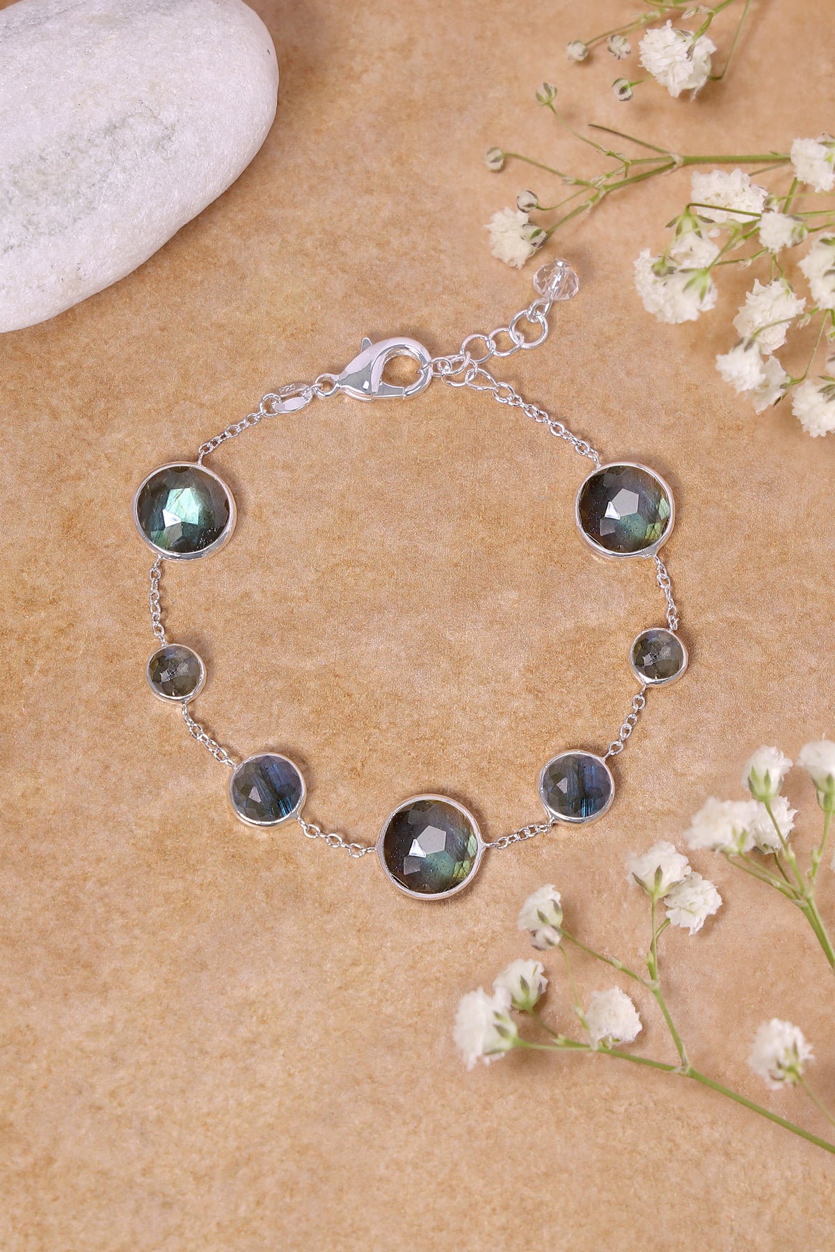 Sterling Silver & Labradorite Station Bracelet - SS