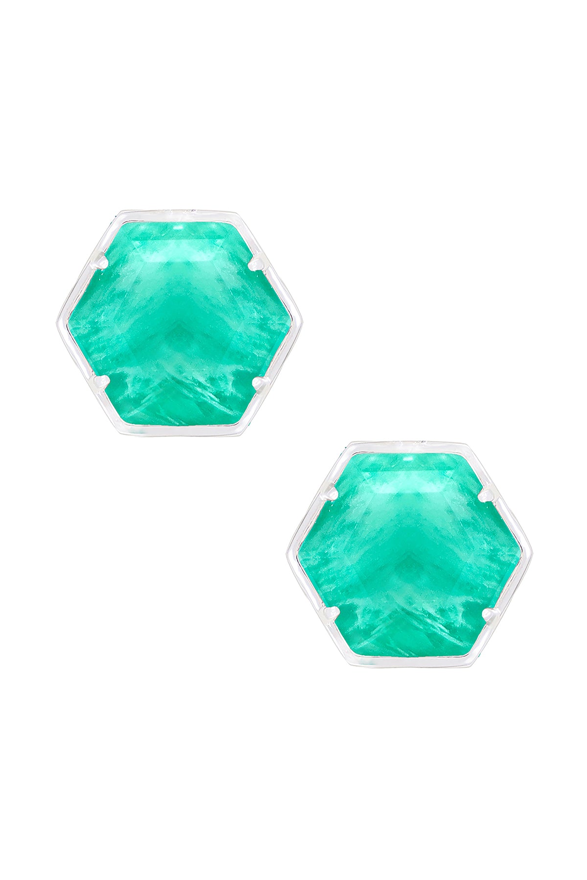 Sterling Silver & Amazonite Hexagon Post Earrings - SS