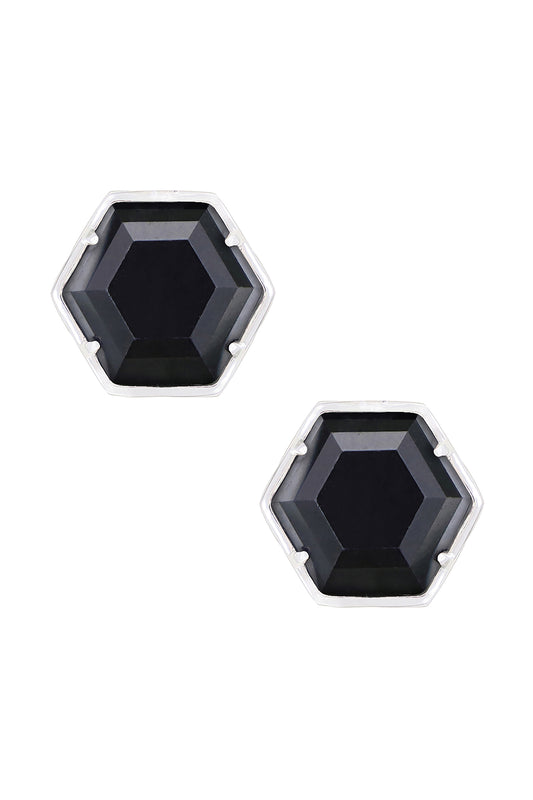 Sterling Silver & Hematite Hexagon Post Earrings - SS