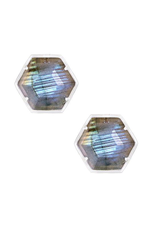 Sterling Silver & Labradorite Hexagon Post Earrings - SS