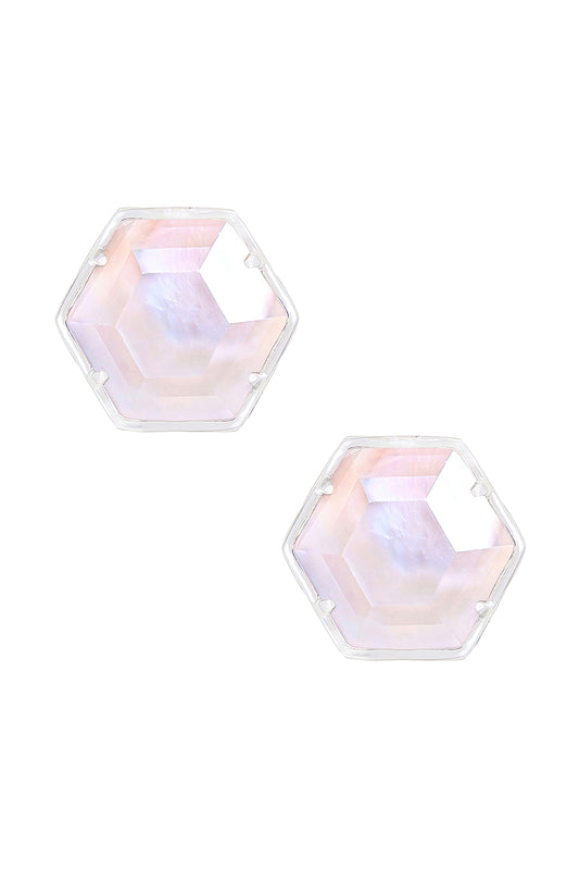 Sterling Silver & Mother Of Pearl Hexagon Post Earrings - SS