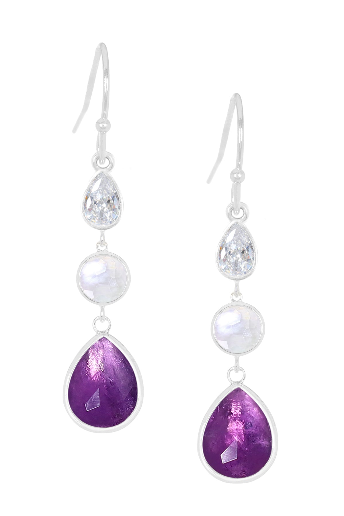 Sterling Silver & Amethyst Drop Earrings - SS