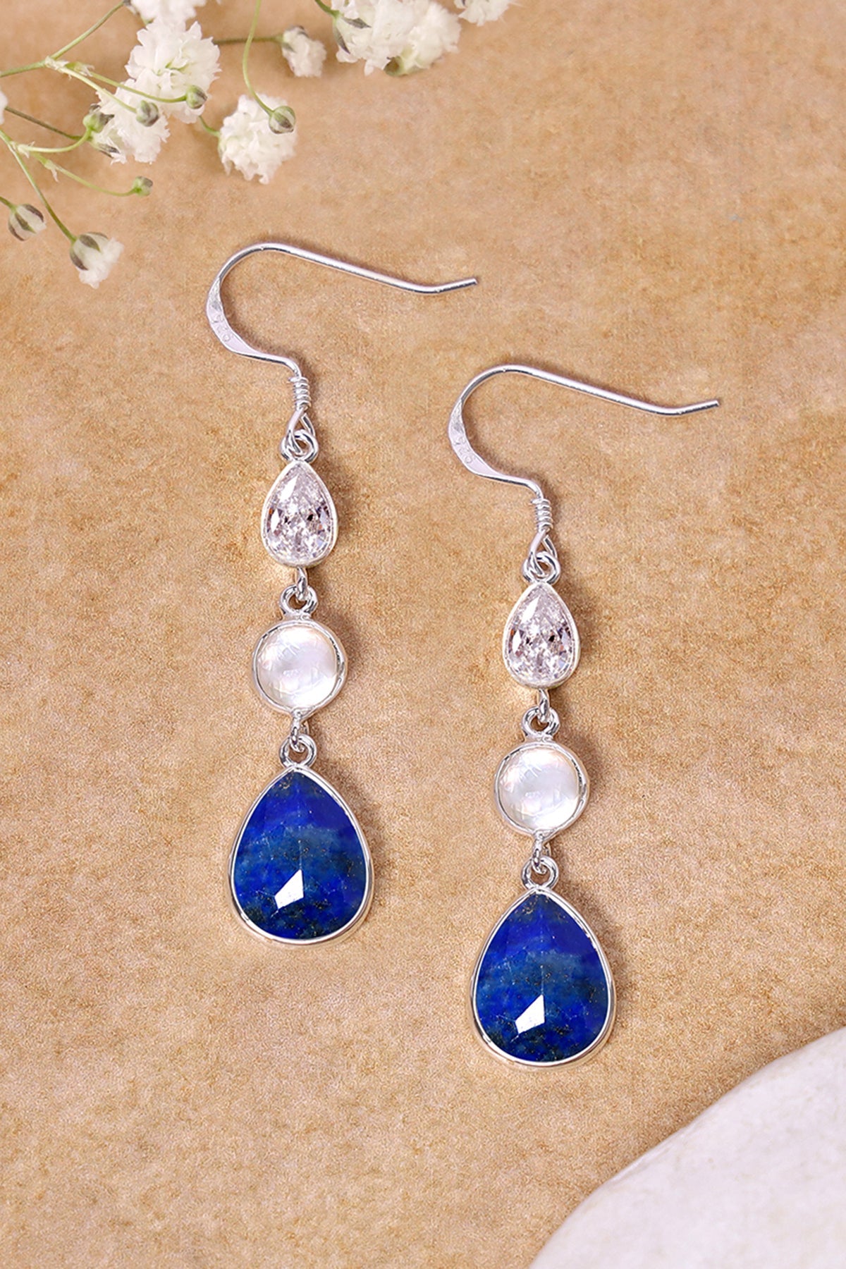 Sterling Silver & Lapis Drop Earrings - SS