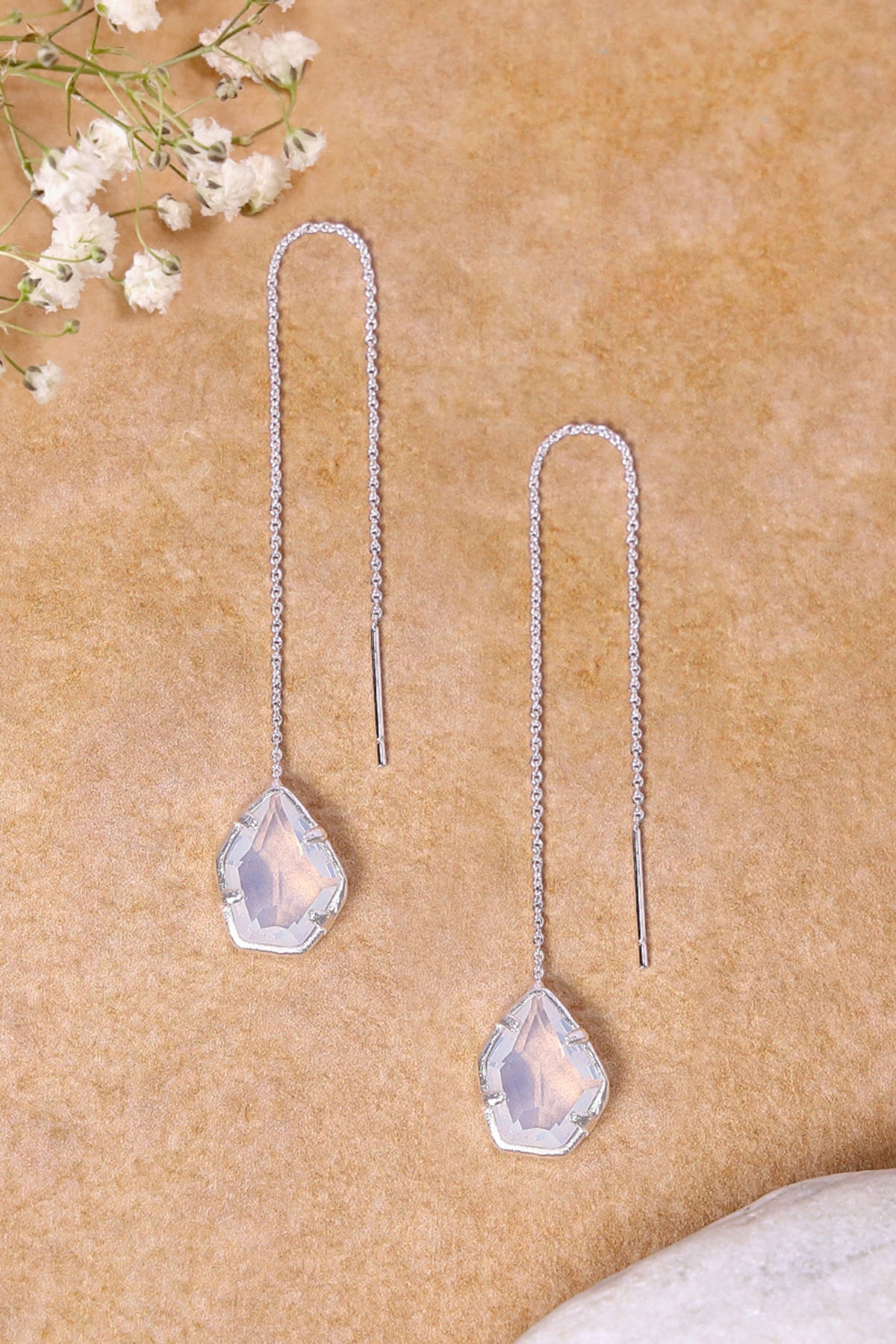 Sterling Silver & Moonstone Crystal Threader Earrings - SS