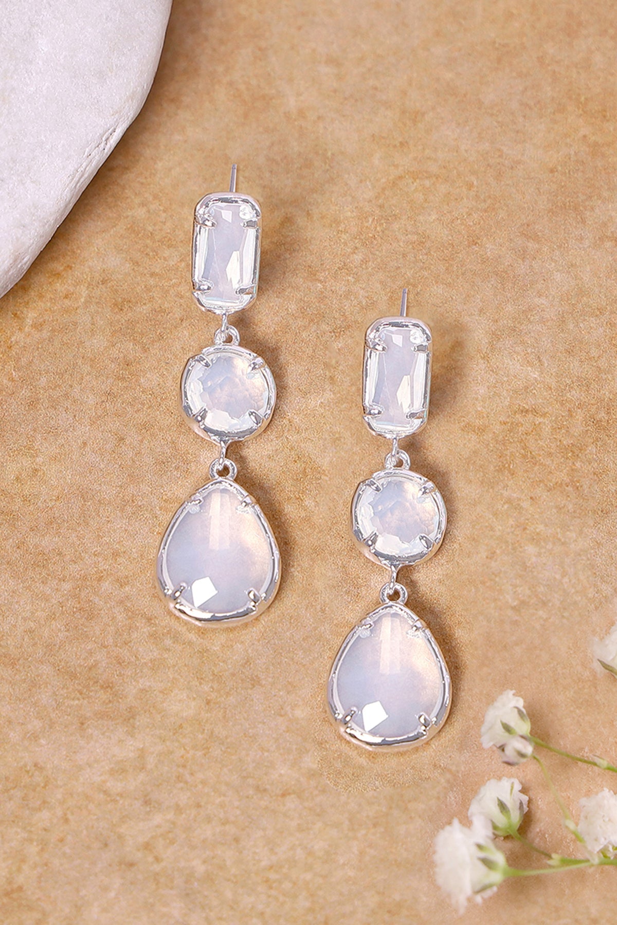 Sterling Silver & Moonstone Crystal Post Earrings - SS