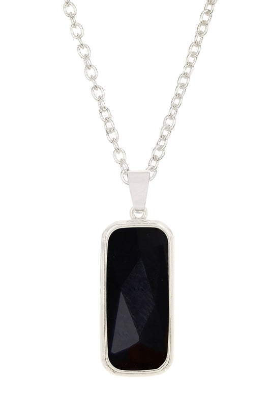 Sterling Silver & Onyx Rectangle Pendant Necklace - SS