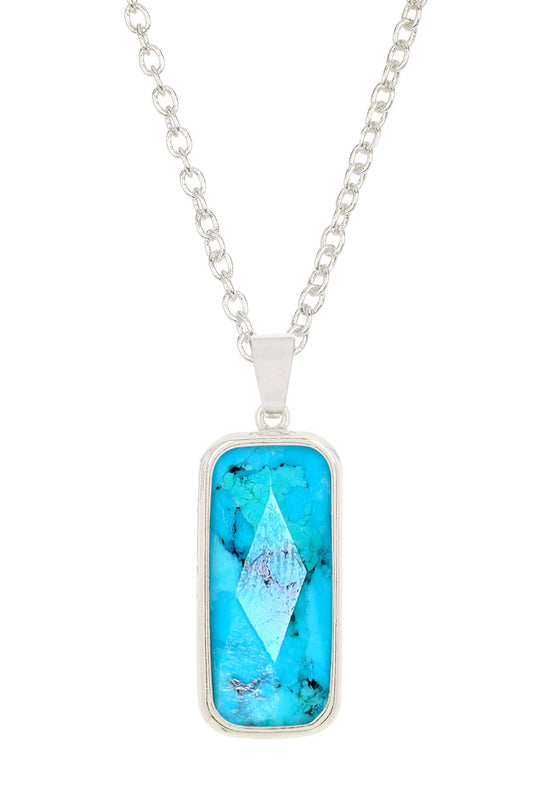 Sterling Silver & Turquoise Rectangle Pendant Necklace - SS