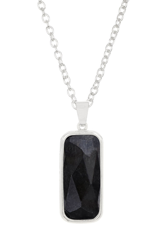 Sterling Silver & Hematite Rectangle Pendant Necklace - SS