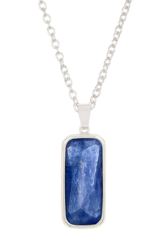 Sterling Silver & Kyanite Rectangle Pendant Necklace - SS