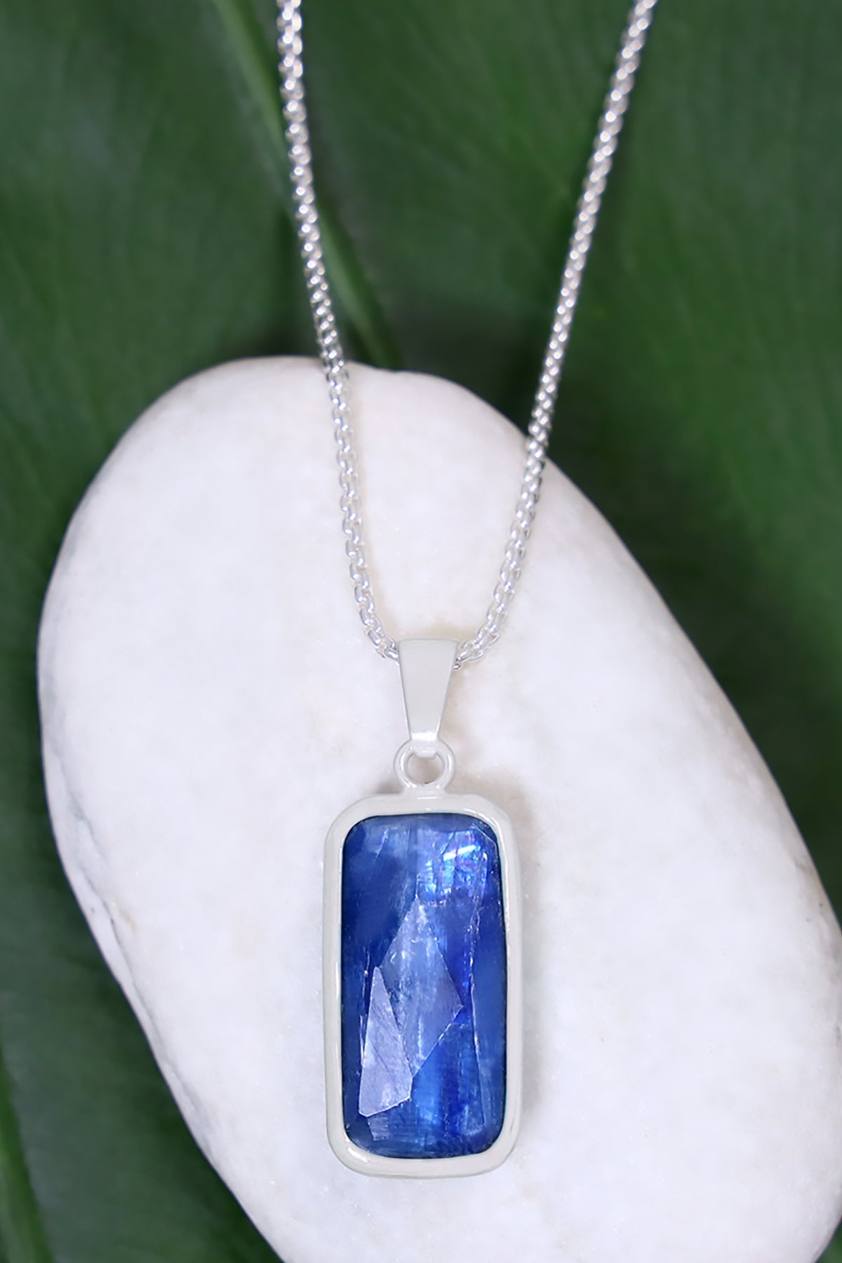 Sterling Silver & Kyanite Rectangle Pendant Necklace - SS