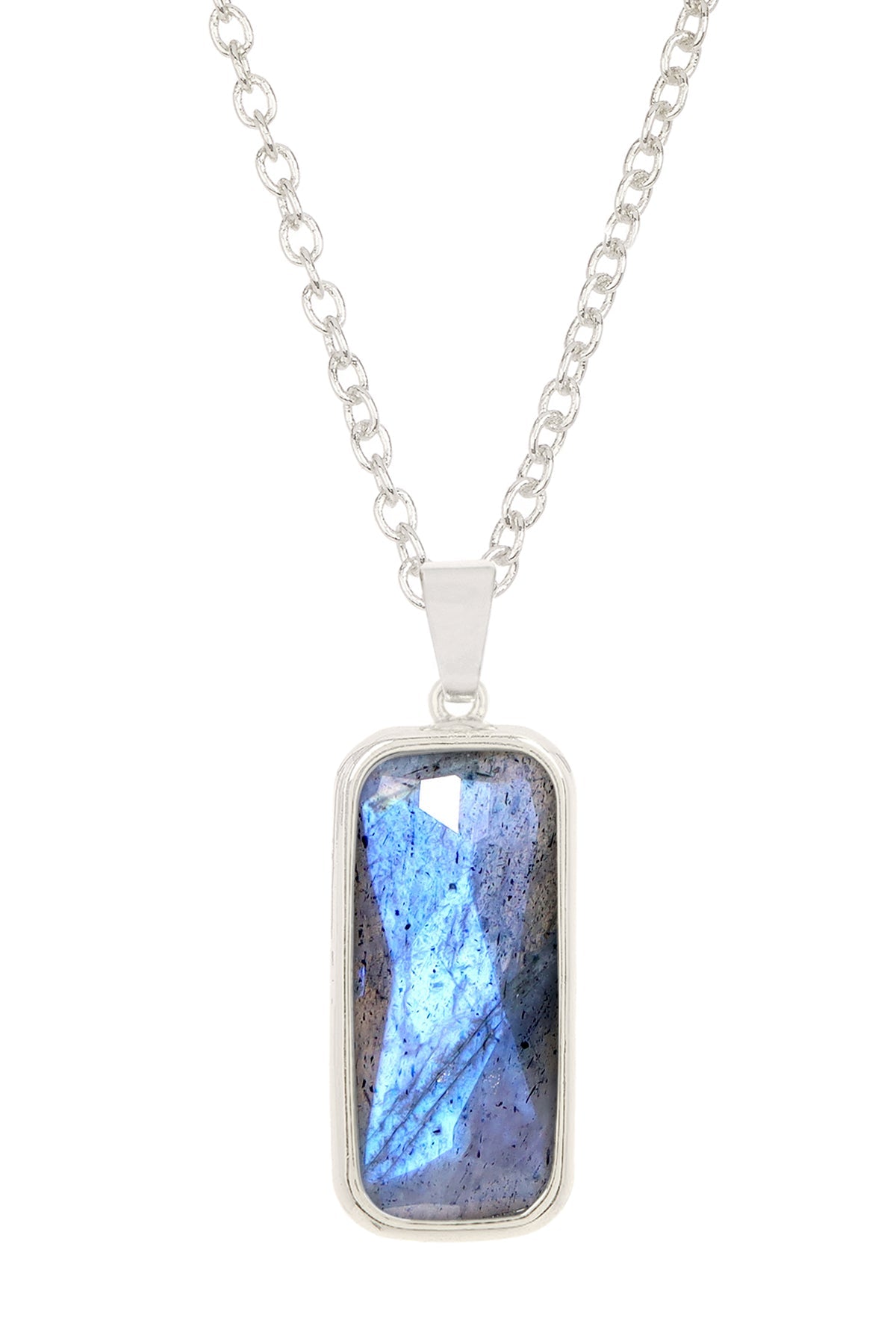 Sterling Silver & Labradorite Rectangle Pendant Necklace - SS