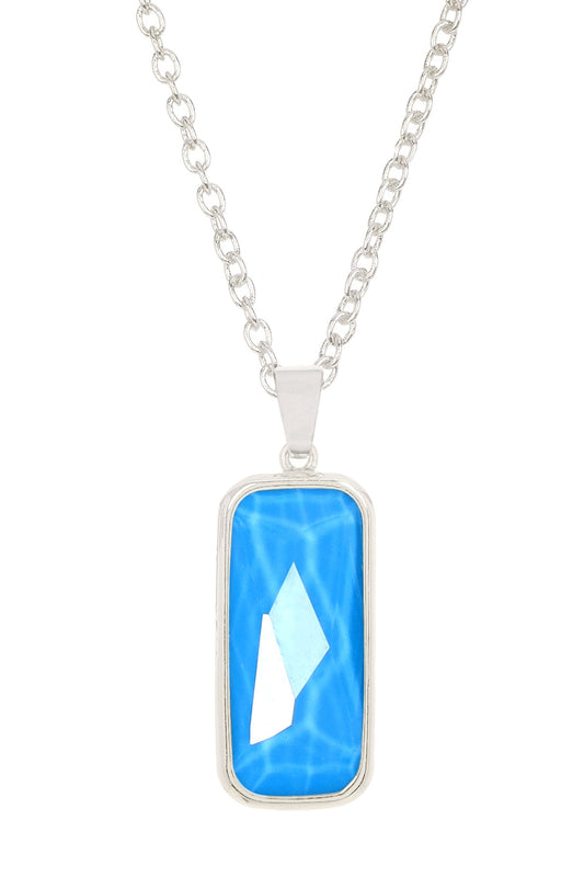 Sterling Silver & Turquoise Quartz Rectangle Necklace - SS