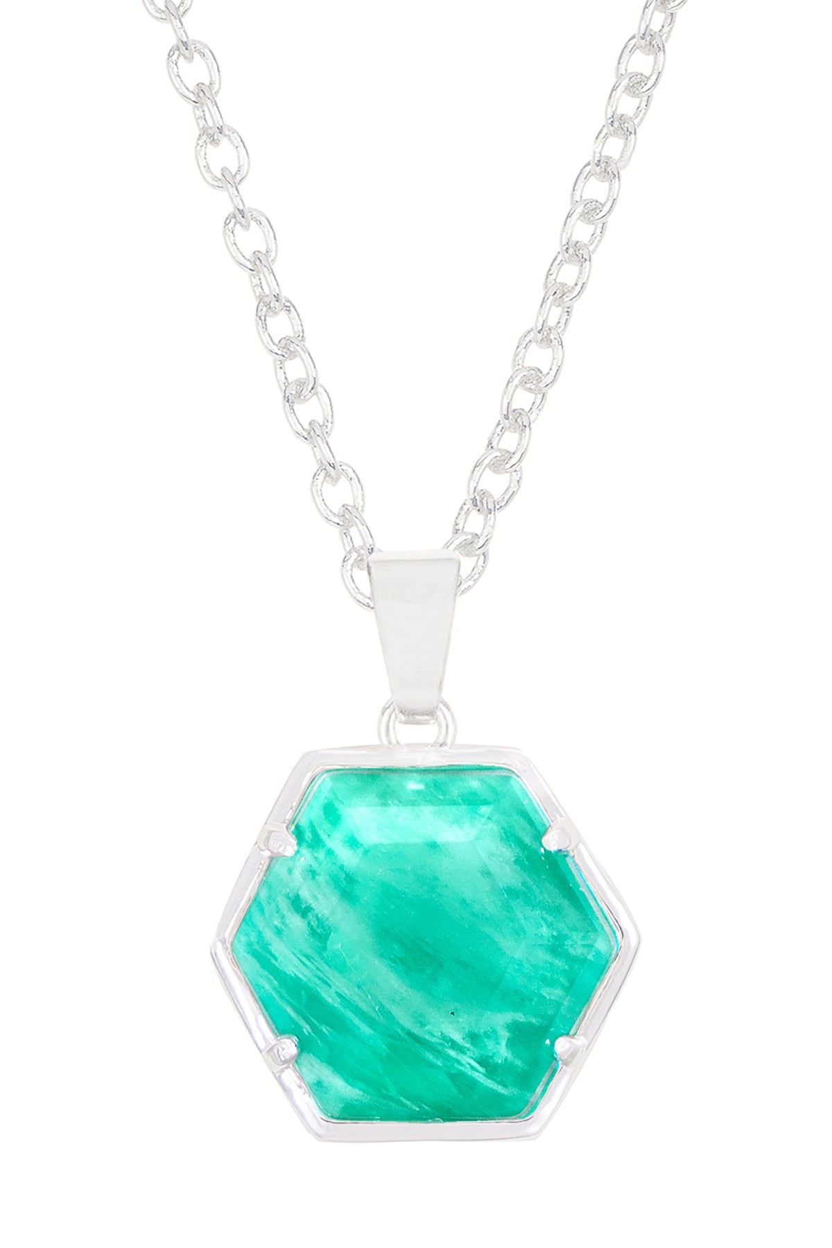 Sterling Silver & Amazonite Hexagon Pendant Necklace - SS