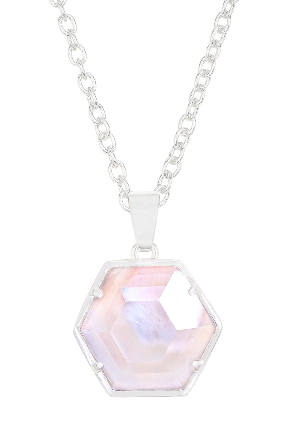 Sterling Silver & Mother Of Pearl Hexagon Pendant Necklace - SS