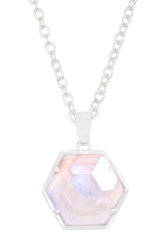 Sterling Silver & Mother Of Pearl Hexagon Pendant Necklace - SS