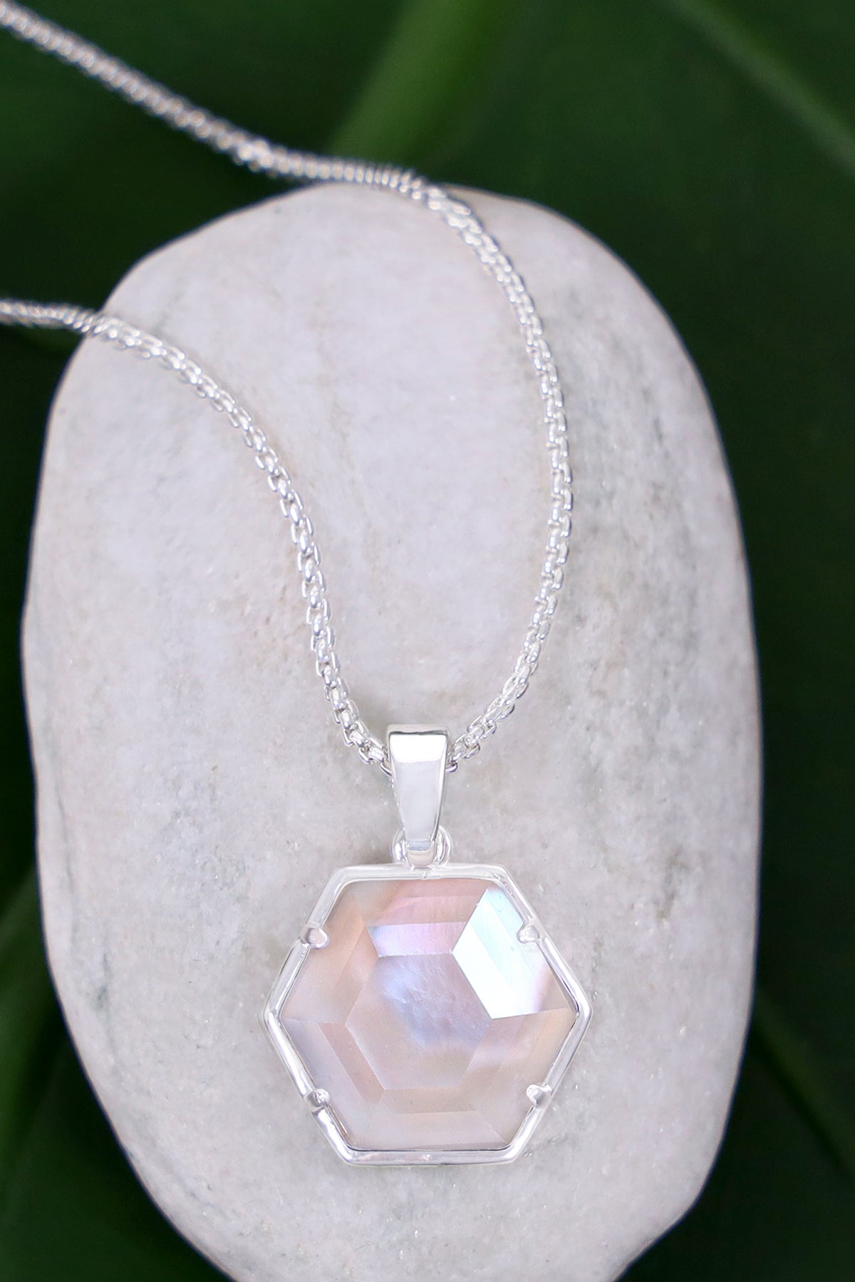 Sterling Silver & Mother Of Pearl Hexagon Pendant Necklace - SS