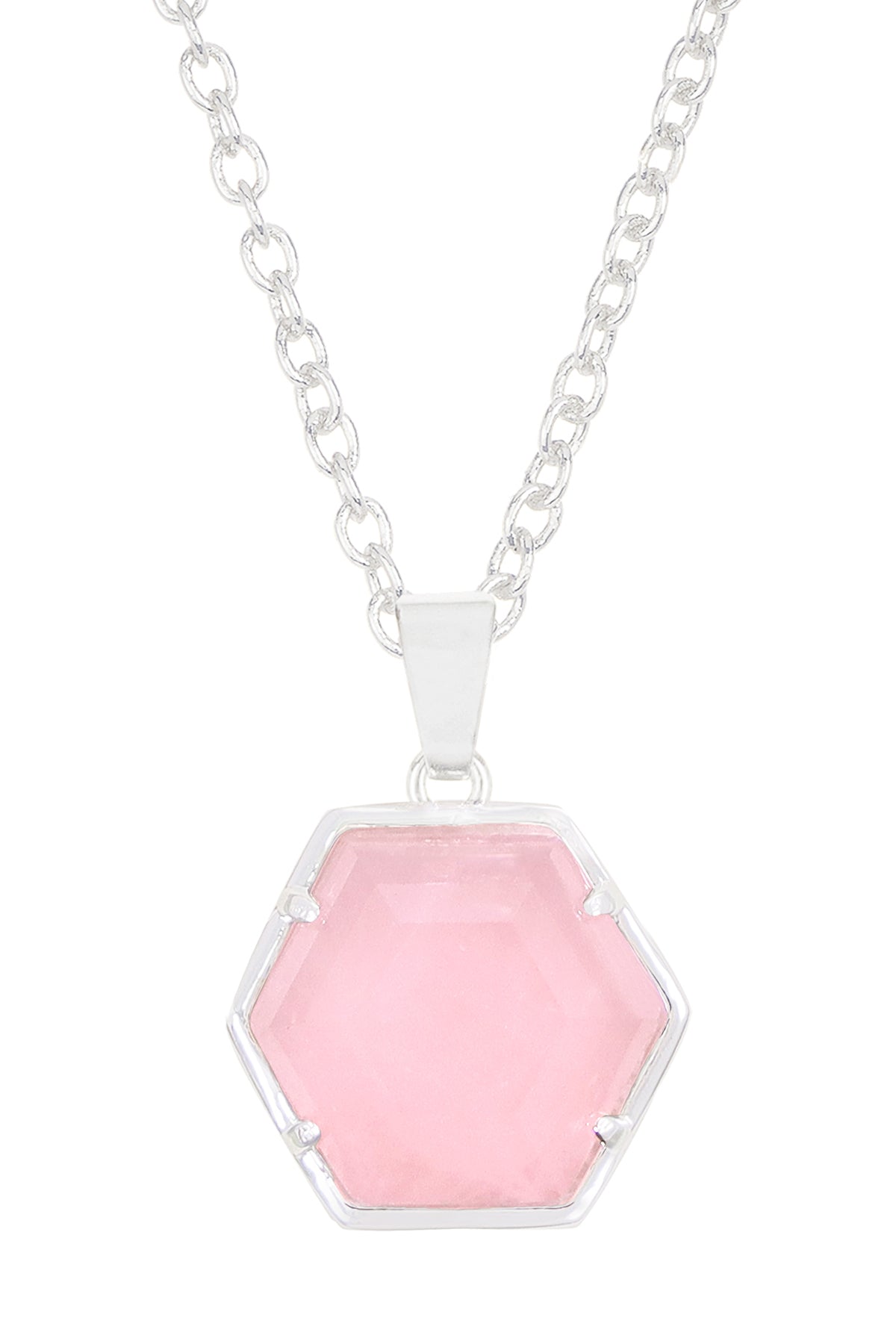 Sterling Silver & Rose Quartz Hexagon Necklace - SS