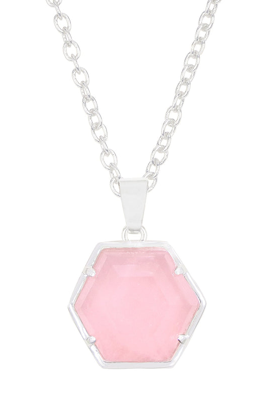 Sterling Silver & Rose Quartz Hexagon Necklace - SS