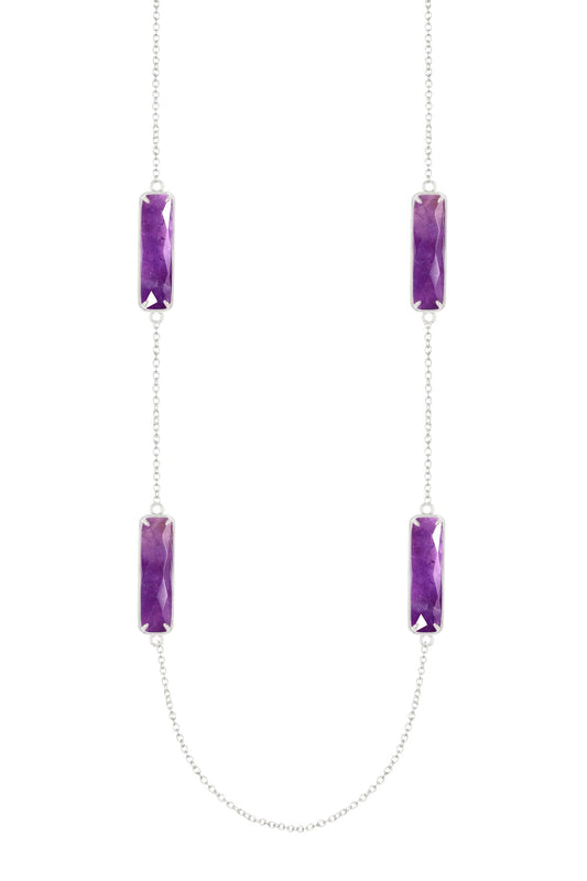 Sterling Silver & Amethyst 30" Station Necklace - SS